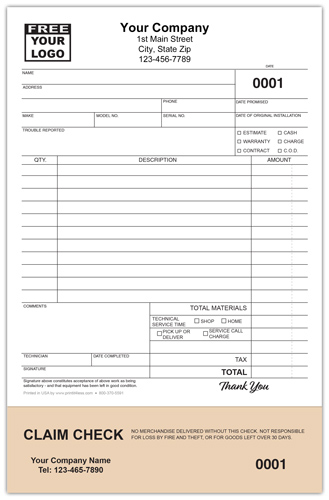 Service Repair Invoice Claim Check