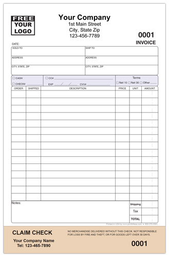Small Invoice with Detachable Claim Check