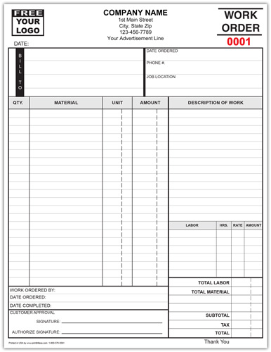 Work Order Forms Printit4less