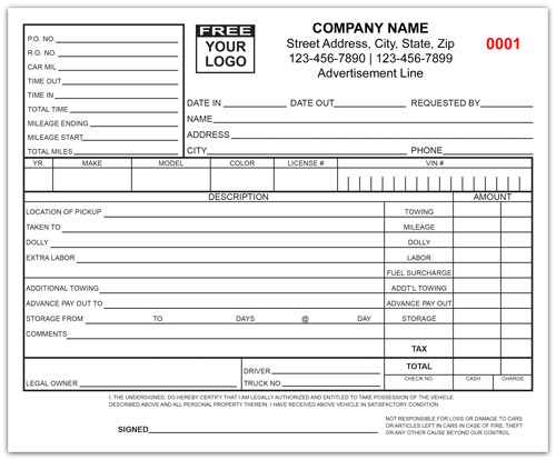 Towing Company Invoice