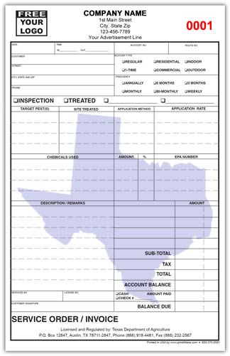 Texas Agriculture Pest Control Invoice