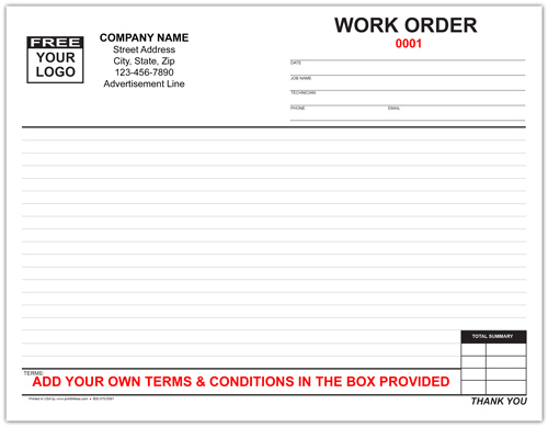Custom Printed Contractor Work Order Sheet
