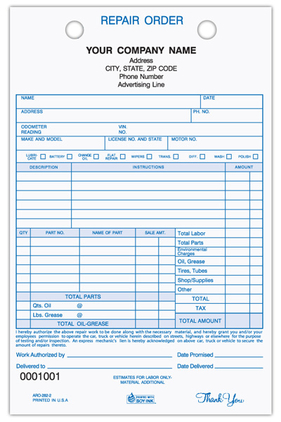 Auto Repair Job Invoice