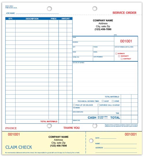 Repair Service Order Claim Check