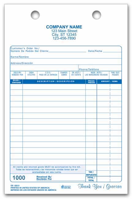Register Bi-lingual Invoice Form