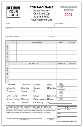 Full Service Locksmith Work Order