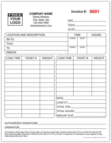 Load Ticket Invoice Form