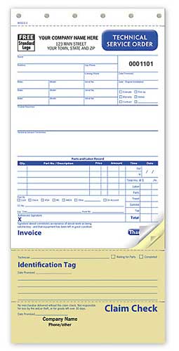 Technical Service Order with Claim Check