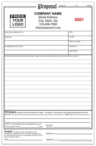 Custom Printed Proposal Form