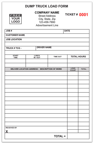 Dump Truck Load Forms: Custom Forms | Printit4Less.com : PrintIt4Less