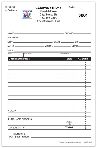 Small Work Order Forms for Auto Sales & Services