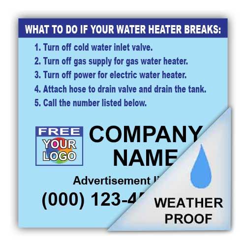 Weather Proof Water Heater Instructions Labels