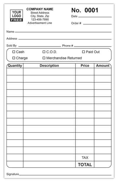 Custom Printed Receipt Invoices