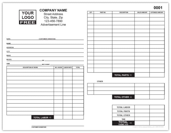 Personalized Work Order Forms | Printit4Less.com