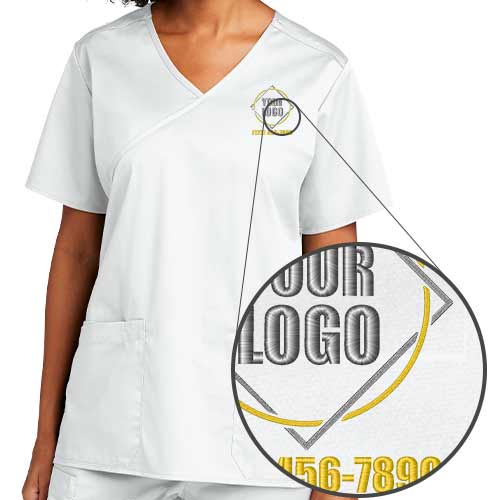 WonderWink Women’s Workflex Mock Wrap Scrubs with Embroidered Logo