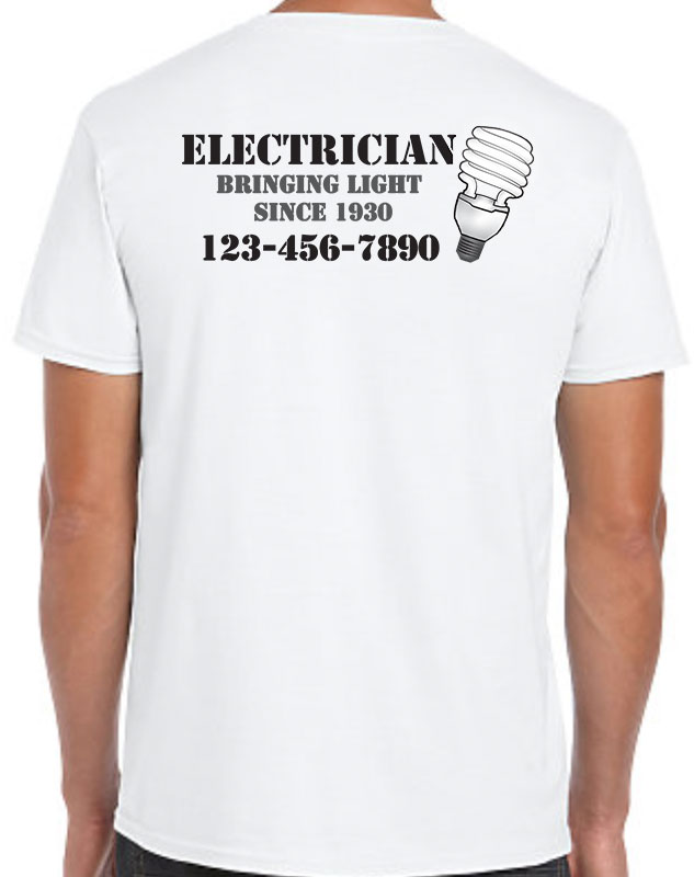 Electrician Modern Lightbulb Work Shirts Back Imprint