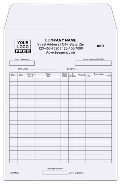 Trucking Company Trip Sheets front