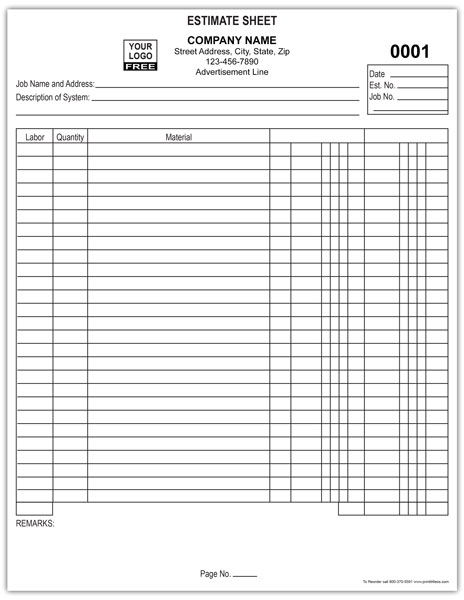 Estimate Sheets