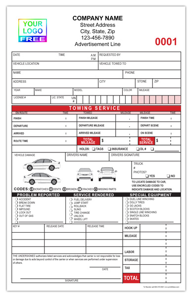 Wrecker and Roadside Towing Invoices