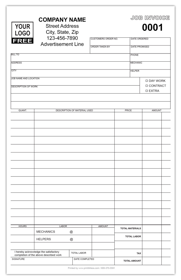 Small Work Order Invoice Forms