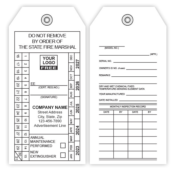 Fire Extinguisher Annual Maintenance Performed Tags