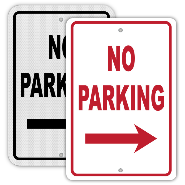 No Parking Sign with right arrow