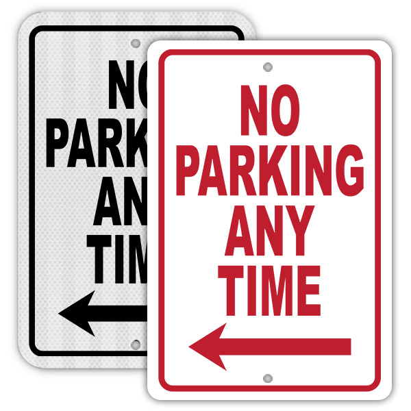 No Parking Any Time with left arrow