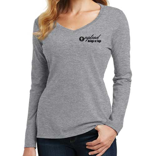 Custom Ladies Long Sleeve V-Neck Shirts with front left chest
