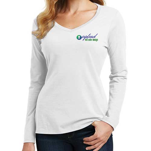 Custom Ladies Long Sleeve V-Neck Tees with front left imprint