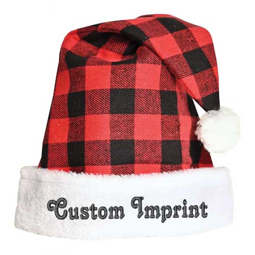 Embroidered Red Plaid Santa Hats