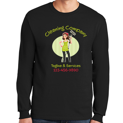 Long Sleeve Maid Cleaning Crew T-Shirts with green design