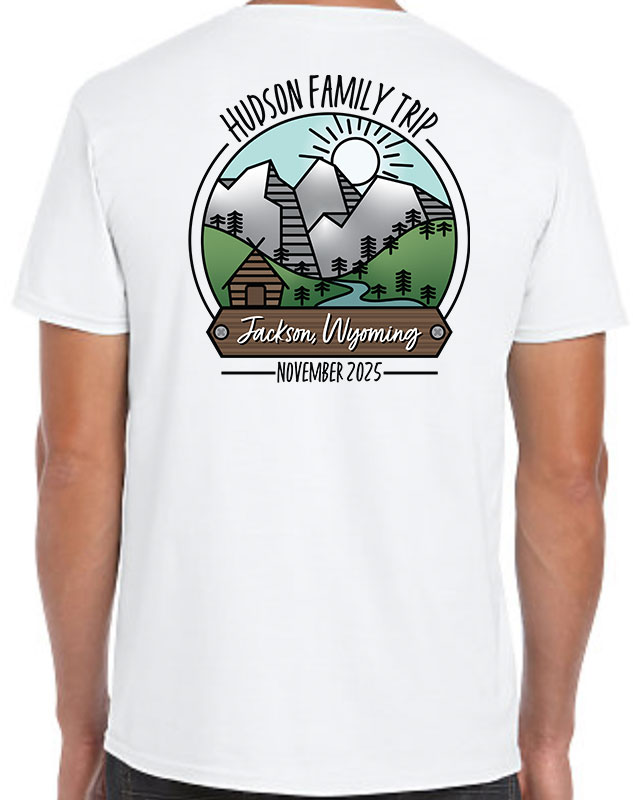 Personalized Mountain Vacation Family Shirts with b ack imprint
