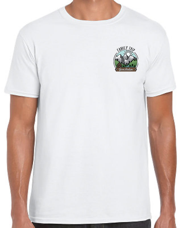 Personalized Mountain Vacation Family Shirts with front left imprint