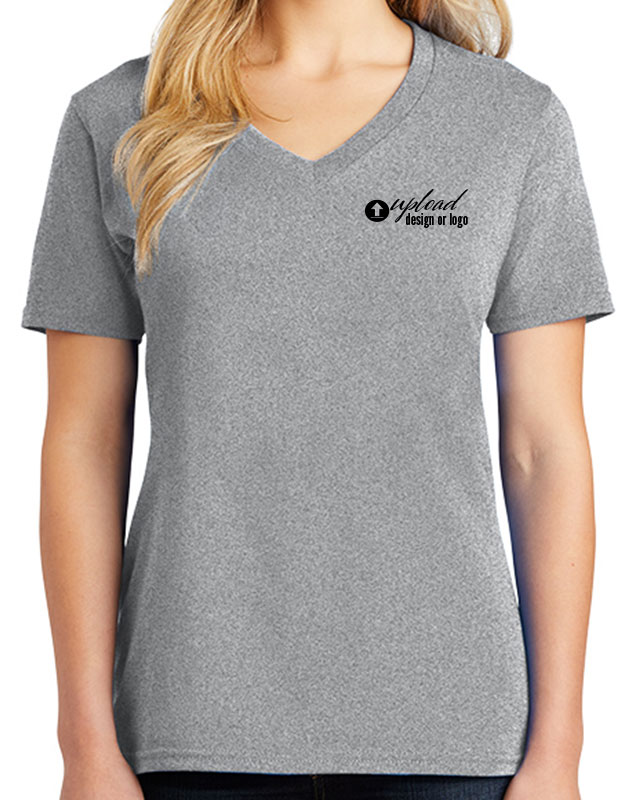 Custom Women’s V-Neck Tees with front left imprint and logo