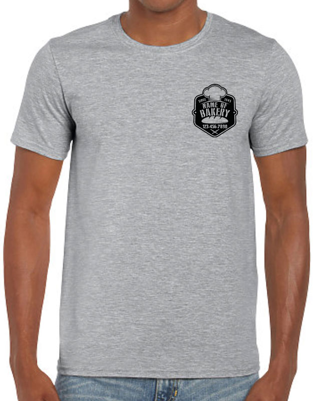 Custom Bakery Chef Company T-Shirts with front left imprint
