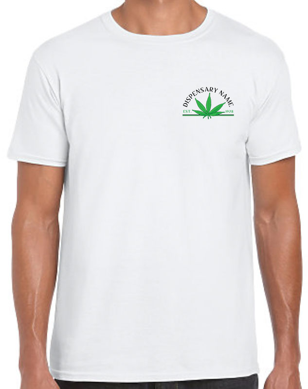 Dispensary Shop Shirts with front left imprint