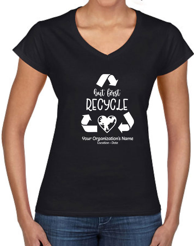 Ladies Personalized Recycle Awareness Volunteer V-neck Shirts