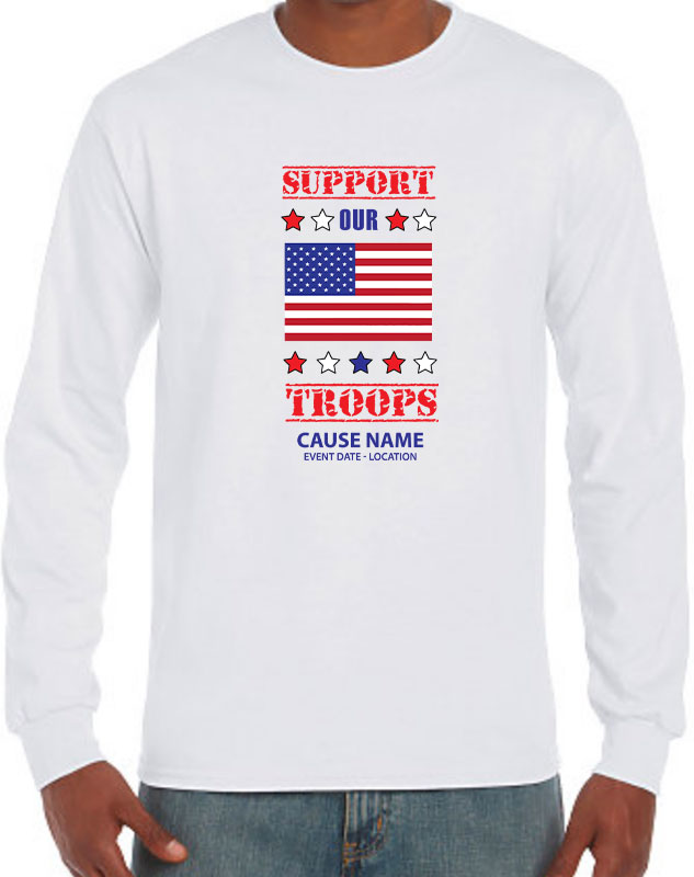Long Sleeve Support Our Troops American Flag Volunteer Shirts
