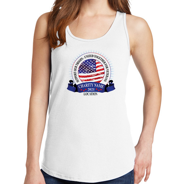 Ladies Personalized American Veterans Badge Volunteer Tanks