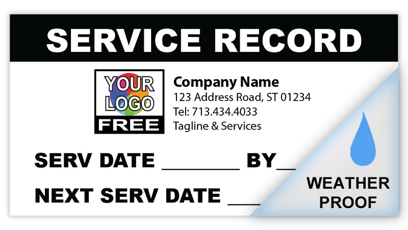 Custom Black and White Label featuring Service Record across top