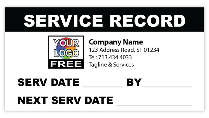 Custom Black and White Label featuring Service Record across top