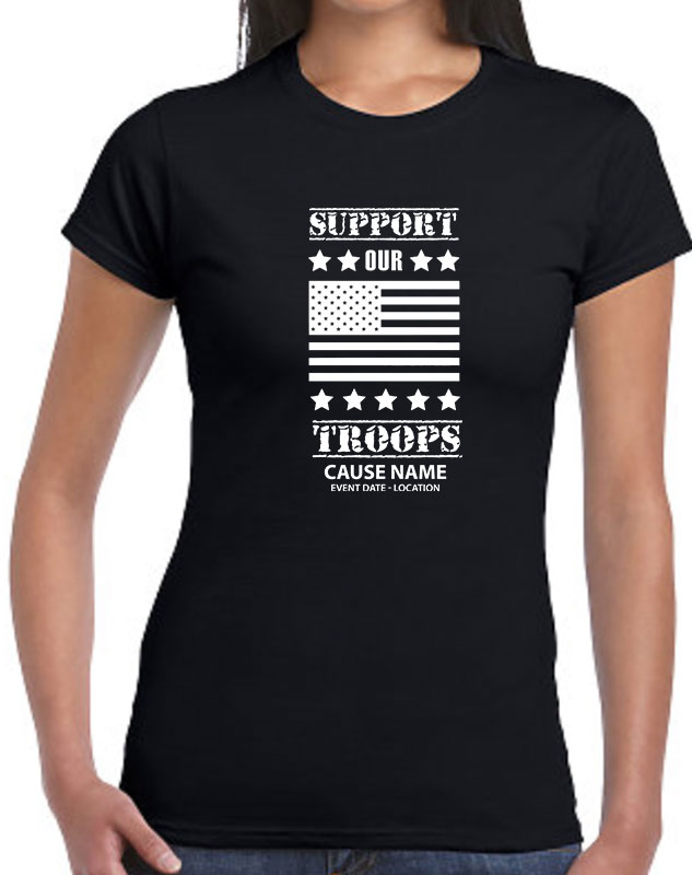 Ladies Personalized Support Our Troops American Flag Volunteer Shirts