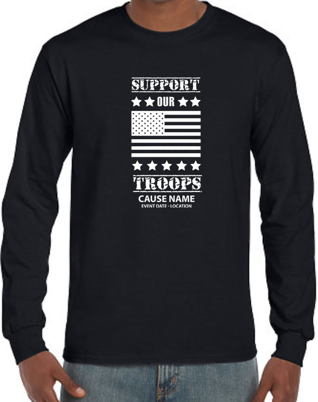 Long Sleeve Personalized Support Our Troops American Flag Volunteer Shirts